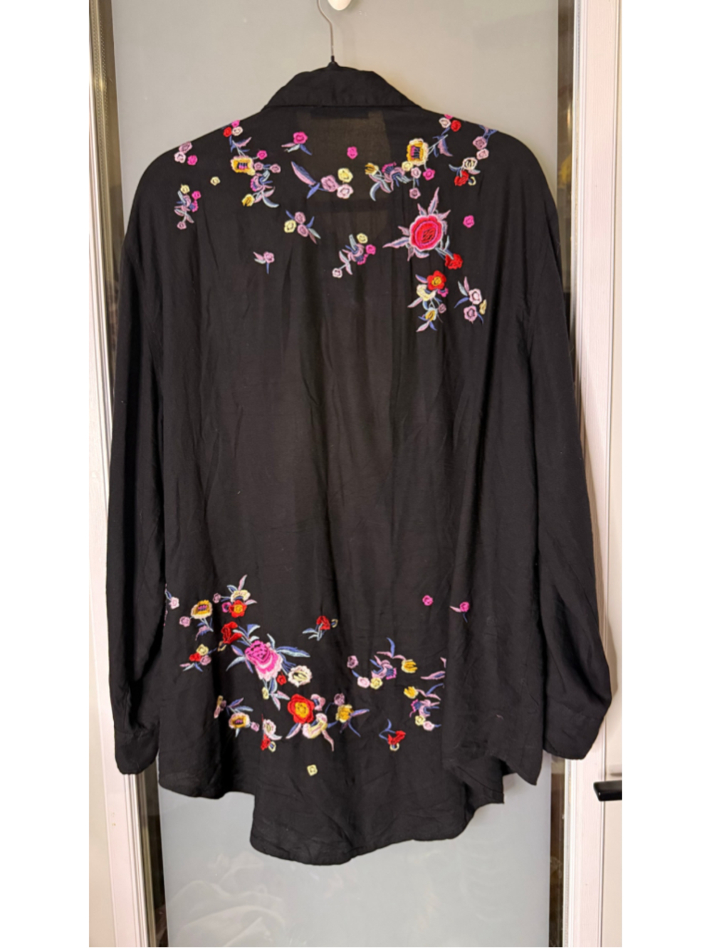 Black Tape Floral Embroidered Button Down Shirt, Size L, Black - Picture 5 of 6